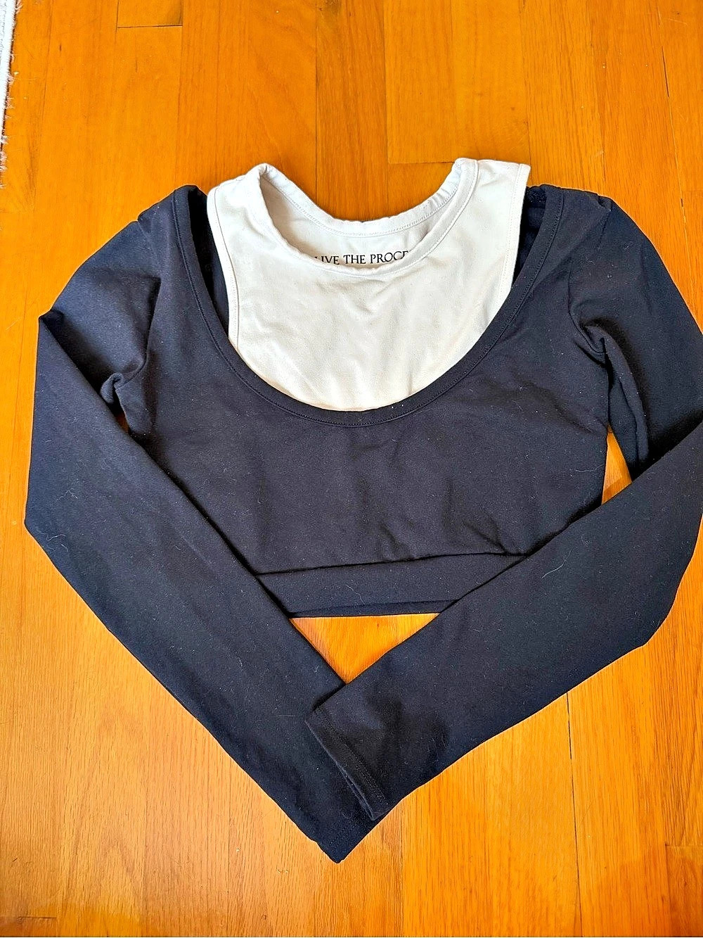 Live the Process Long Sleeve Color Block Crop Top in Black & White Size Small